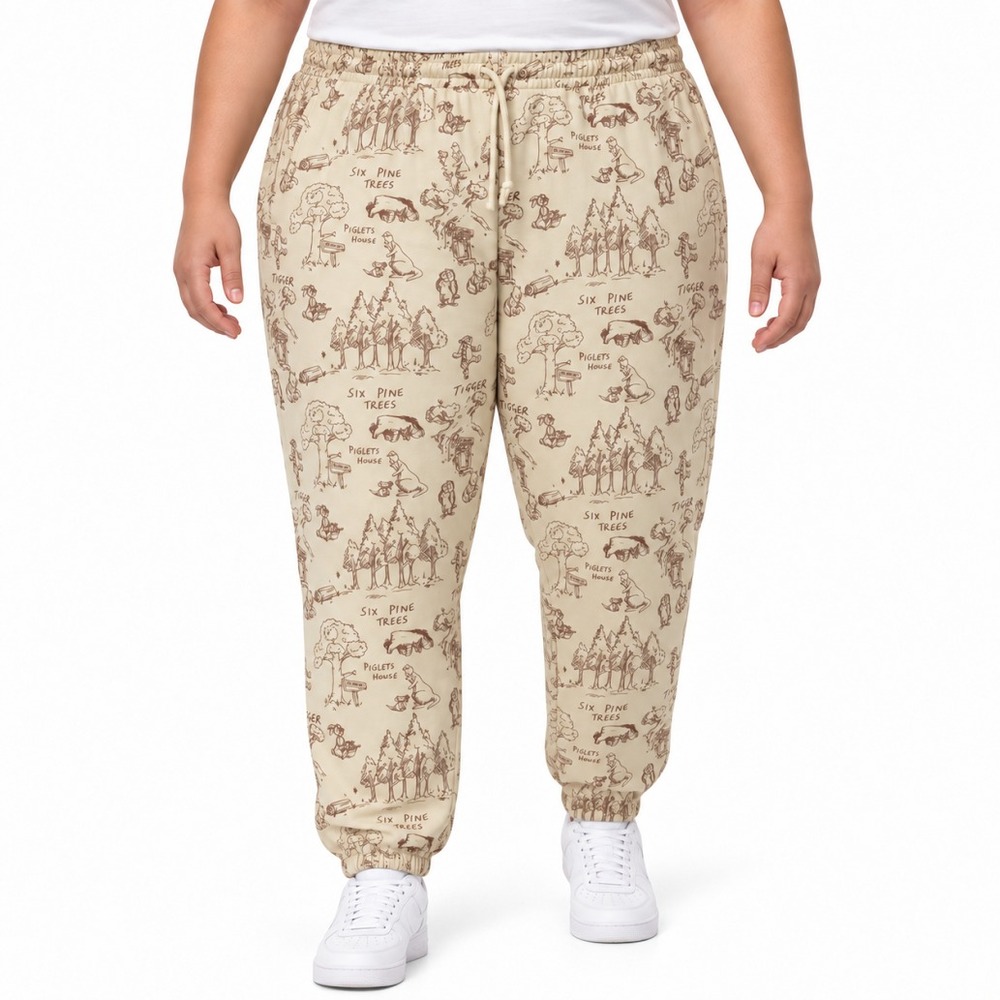 Disney Winnie The Pooh Jogger XXL Beige Graphic Fleece Sweatpants Casual Pockets